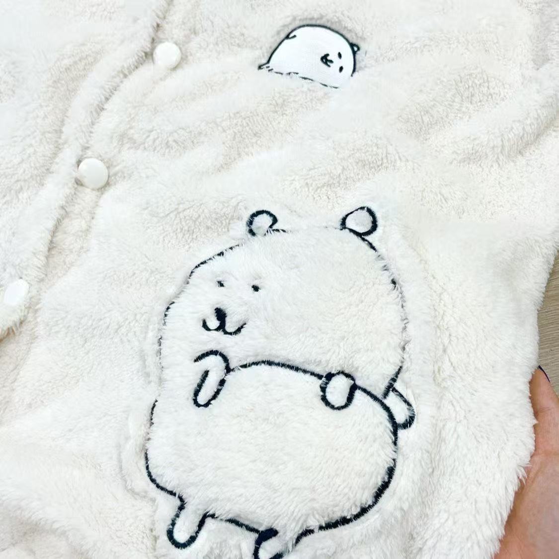 Joke Bear Women's Winter Robe - Plush Coral Fleece Hooded Long Pajamas, Thick & Cute for Fall/Winter, Can Be Worn Outside