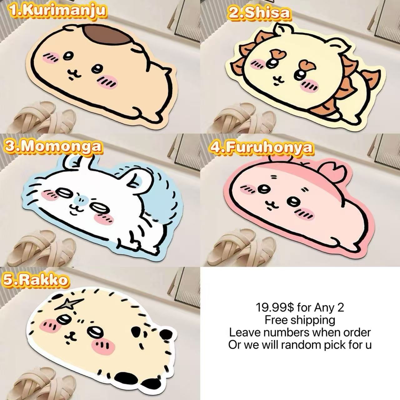 Chiikawa Diatomite Water-Absorbent Non-Slip Bath Mat for Bathroom, Toilet, and Sink