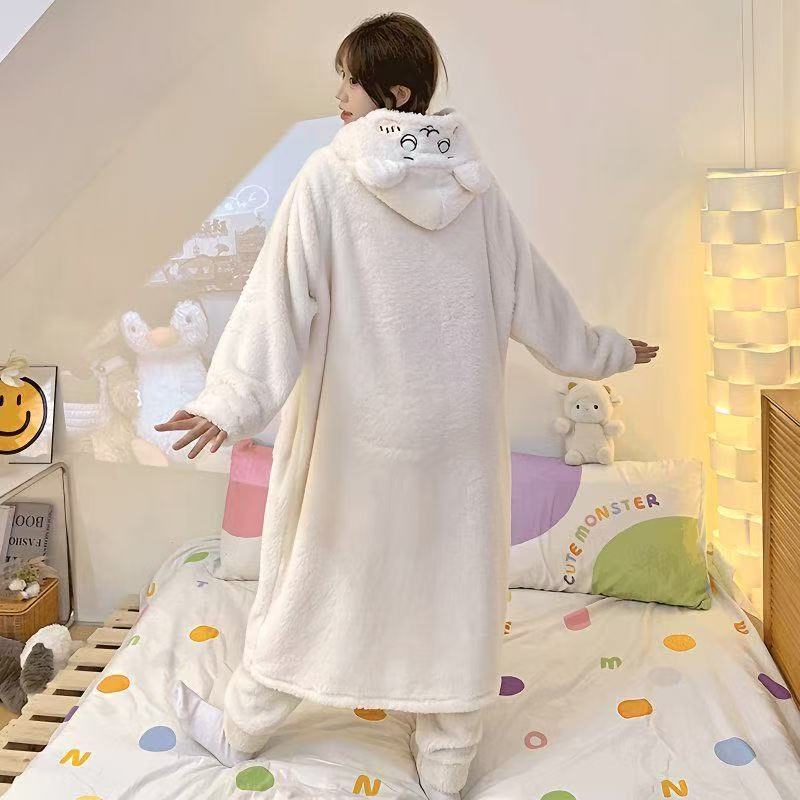Cute Chiikawa Coral Fleece Hooded Pajama Set (Unisex) - Warm for Home & Lounge Wear