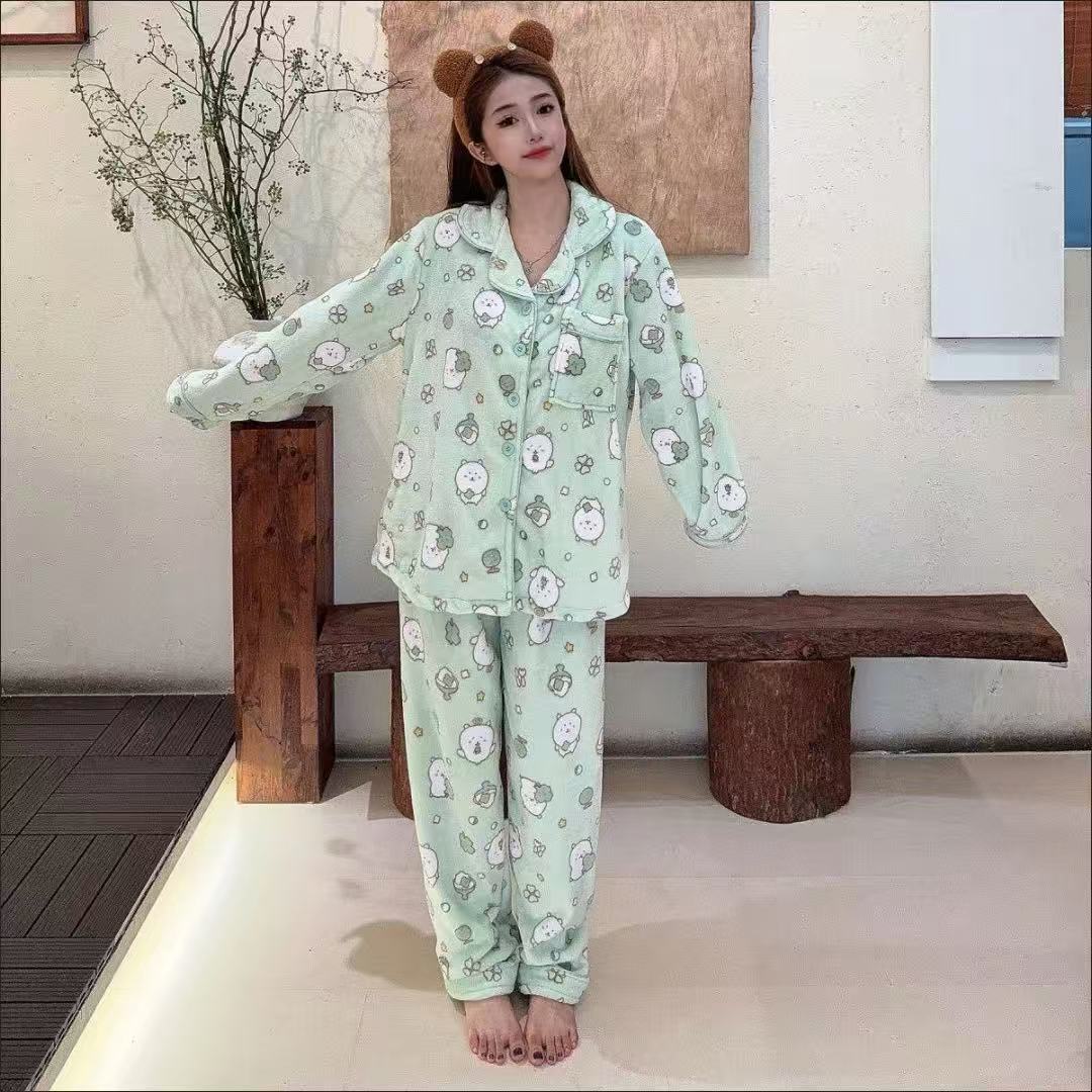 Joke Bear Cute Joke Bear Pajamas: Mint Green Coral Fleece, Thick & Warm Japanese-Style HomewearPajamas: Mint Green Coral Fleece, Thick & Warm Japanese-Style Homewear