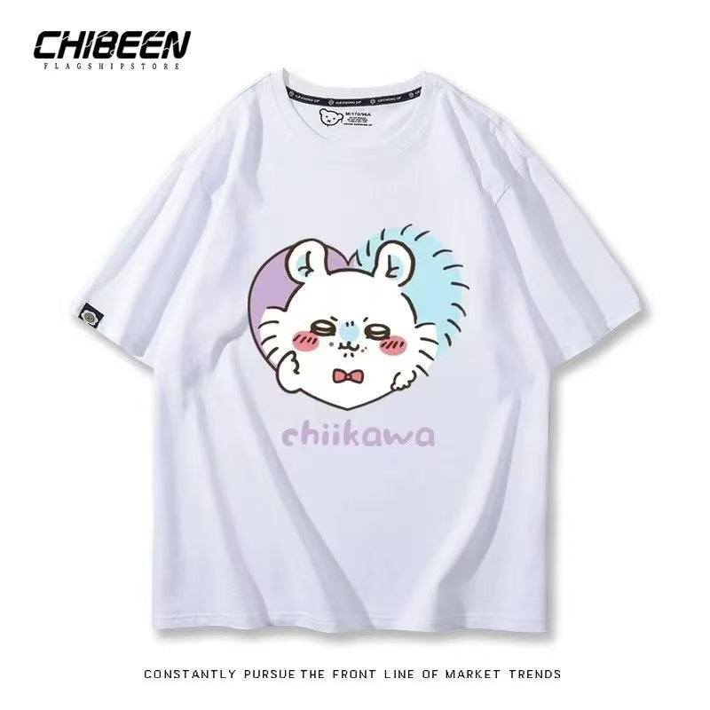 Chiikawa 100% Cotton, white color,Soft on Skin, Japanese Anime Style Short-Sleeve T-Shirt