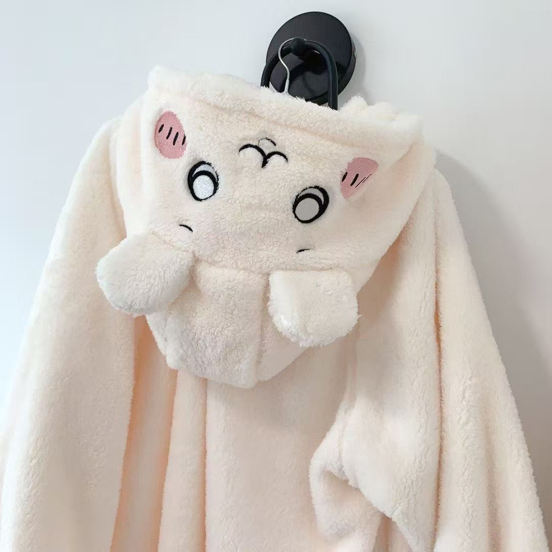 Cute Chiikawa Coral Fleece Hooded Pajama Set (Unisex) - Warm for Home & Lounge Wear