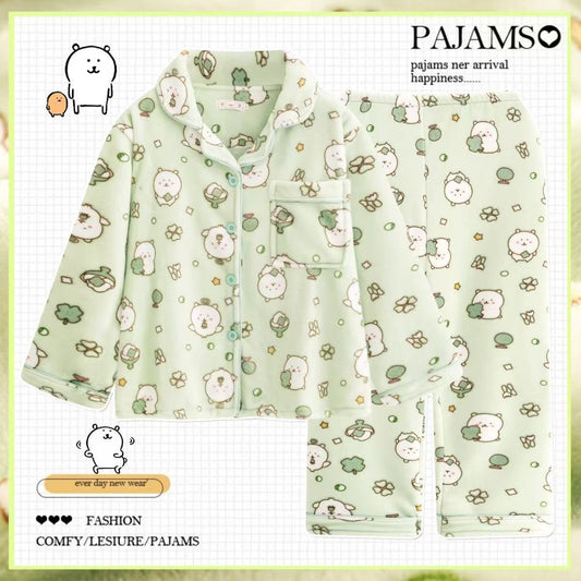 Joke Bear Cute Joke Bear Pajamas: Mint Green Coral Fleece, Thick & Warm Japanese-Style HomewearPajamas: Mint Green Coral Fleece, Thick & Warm Japanese-Style Homewear