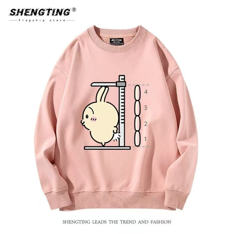 Pink Chiikawa Hoodie Height-Measuring Cartoon Print Unisex Sweatshirt - Cute Fall/Winter Hoodie