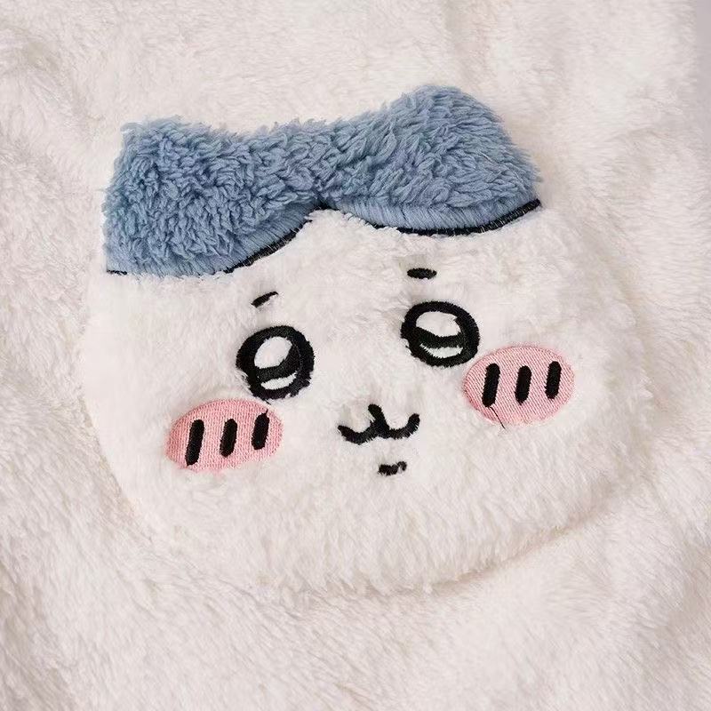 Hachiware Winter Plush Fleece Pajama Set - Cute Women's Mid-Length Loungewear