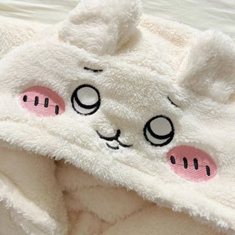 Cute Chiikawa Coral Fleece Hooded Pajama Set (Unisex) - Warm for Home & Lounge Wear
