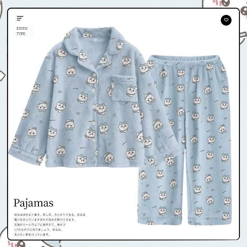 Usagi & Hachiware Winter Coral Fleece Pajama Set - Cute Cartoon Unisex Couple's Homewear, Warm & Cozy
