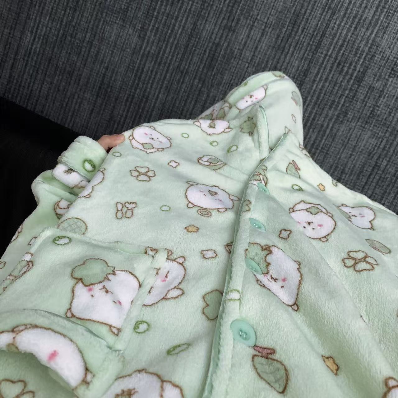 Joke Bear Cute Joke Bear Pajamas: Mint Green Coral Fleece, Thick & Warm Japanese-Style HomewearPajamas: Mint Green Coral Fleece, Thick & Warm Japanese-Style Homewear