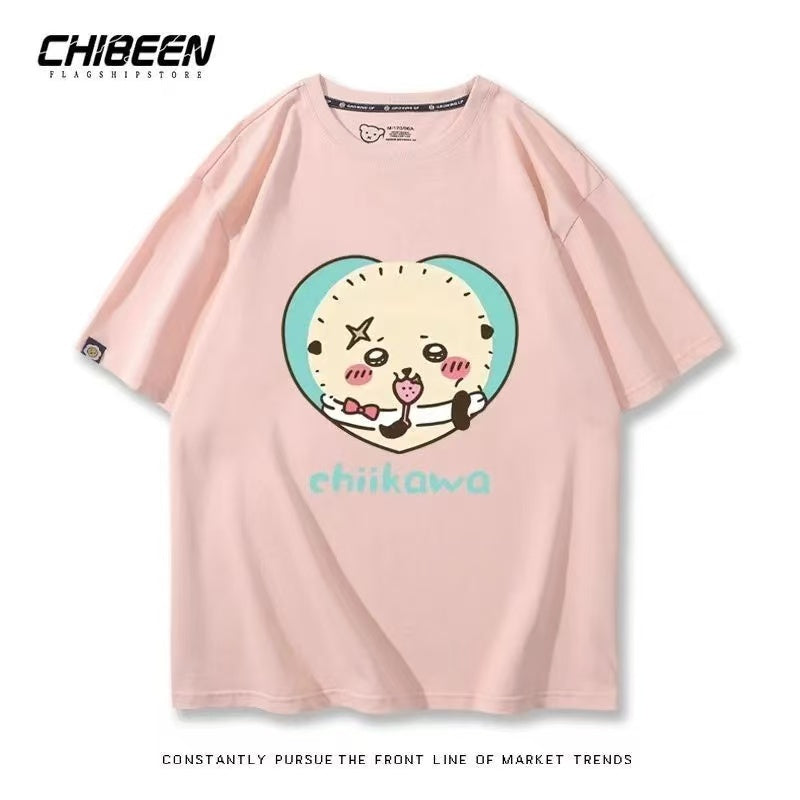 Chiikawa 100% Cotton, pink color,Soft on Skin, Japanese Anime Style Short-Sleeve T-Shirt