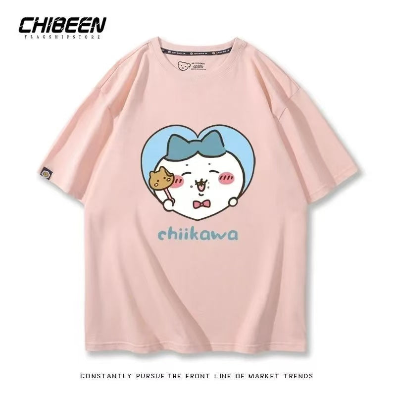 Chiikawa 100% Cotton, pink color,Soft on Skin, Japanese Anime Style Short-Sleeve T-Shirt