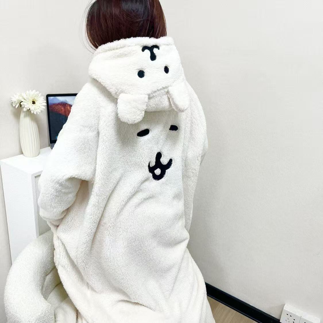 Joke Bear Women's Winter Robe - Plush Coral Fleece Hooded Long Pajamas, Thick & Cute for Fall/Winter, Can Be Worn Outside