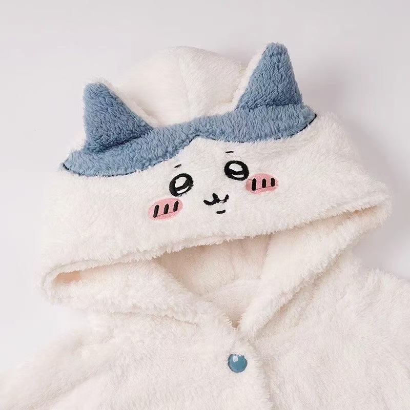 Hachiware Winter Plush Fleece Pajama Set - Cute Women's Mid-Length Loungewear