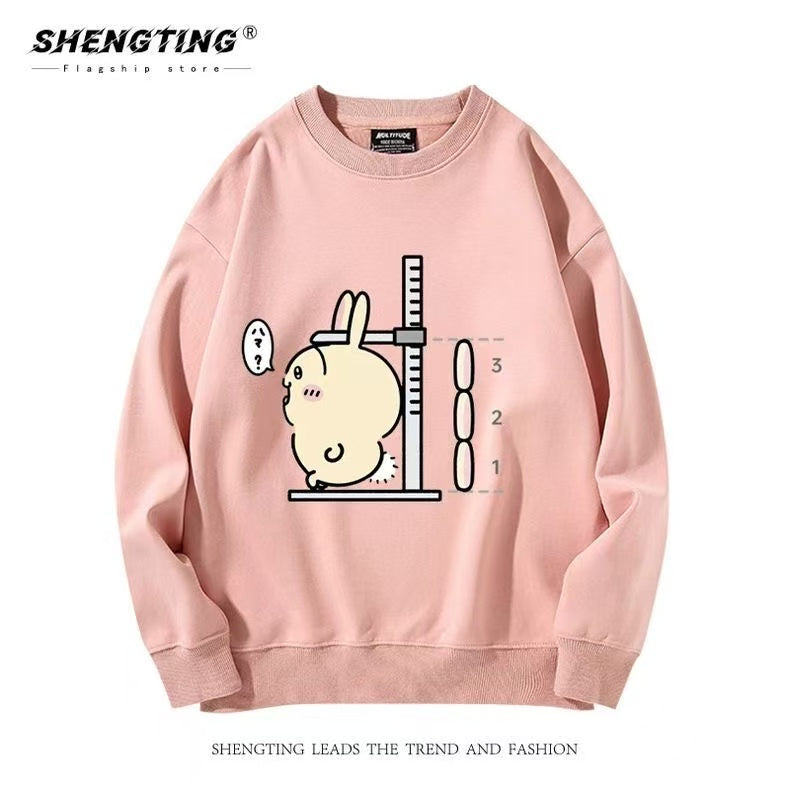Pink Chiikawa Hoodie Height-Measuring Cartoon Print Unisex Sweatshirt - Cute Fall/Winter Hoodie