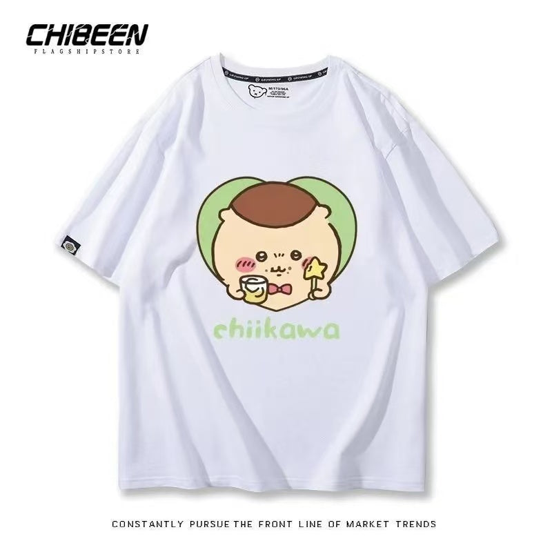 Chiikawa 100% Cotton, white color,Soft on Skin, Japanese Anime Style Short-Sleeve T-Shirt