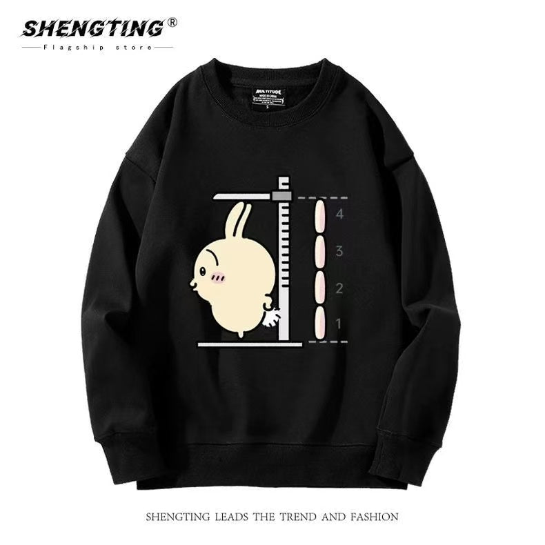 Black Chiikawa Hoodie Height-Measuring Cartoon Print Unisex Sweatshirt - Cute Fall/Winter Hoodie