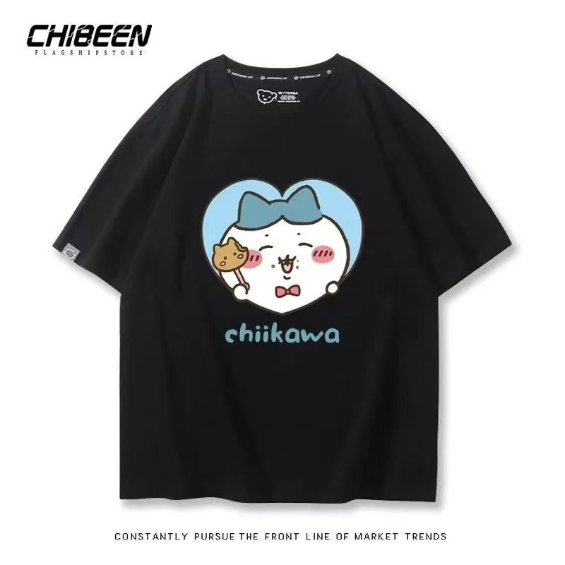 Chiikawa 100% Cotton, black color,Soft on Skin, Japanese Anime Style Short-Sleeve T-Shirt