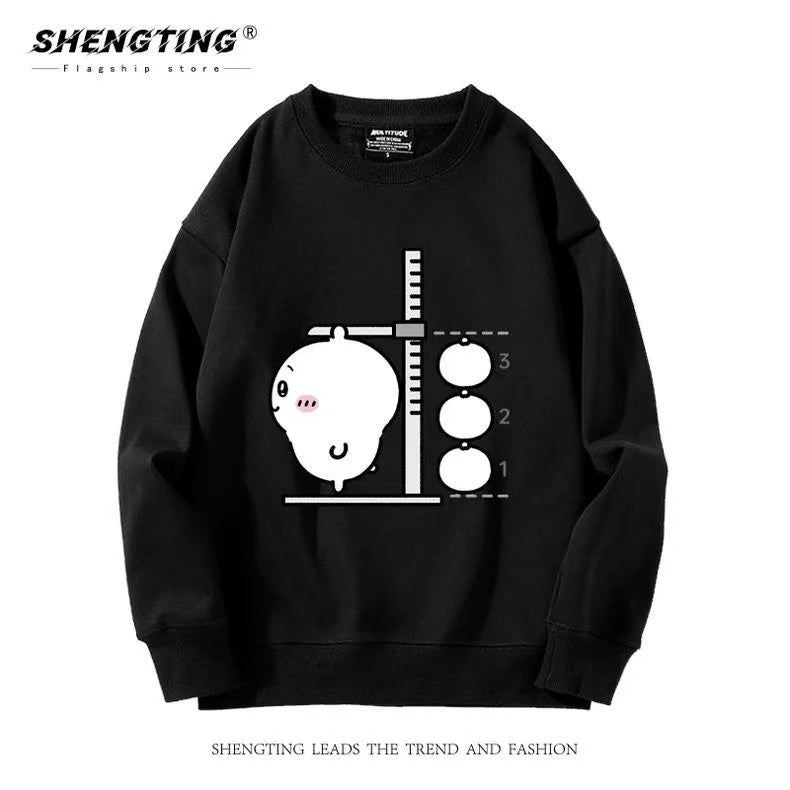 Black Chiikawa Hoodie Height-Measuring Cartoon Print Unisex Sweatshirt - Cute Fall/Winter Hoodie