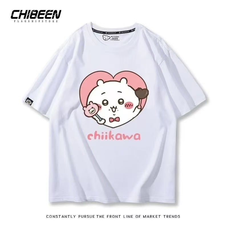 Chiikawa 100% Cotton, white color,Soft on Skin, Japanese Anime Style Short-Sleeve T-Shirt