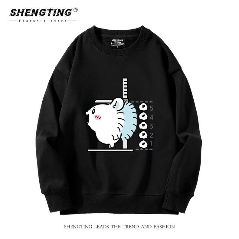Black Chiikawa Hoodie Height-Measuring Cartoon Print Unisex Sweatshirt - Cute Fall/Winter Hoodie