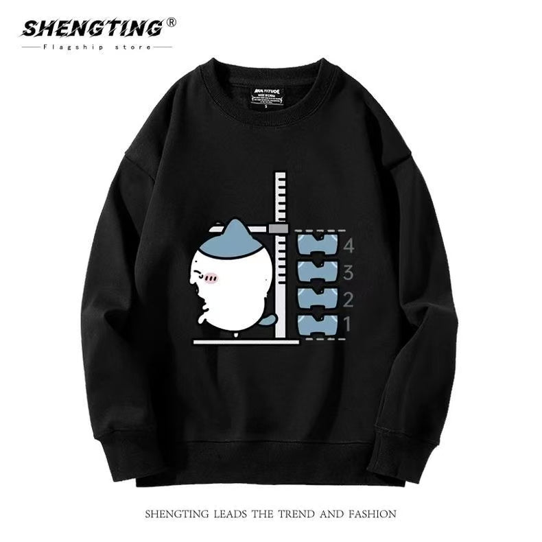 Black Chiikawa Hoodie Height-Measuring Cartoon Print Unisex Sweatshirt - Cute Fall/Winter Hoodie