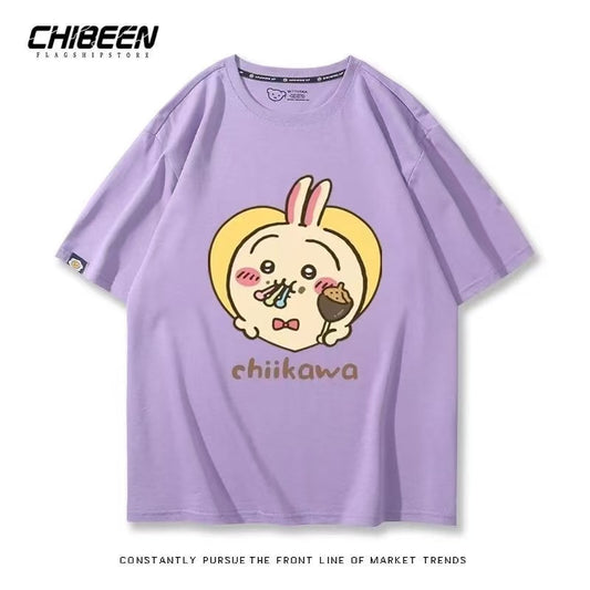 Chiikawa 100% Cotton, purple color,Soft on Skin, Japanese Anime Style Short-Sleeve T-Shirt