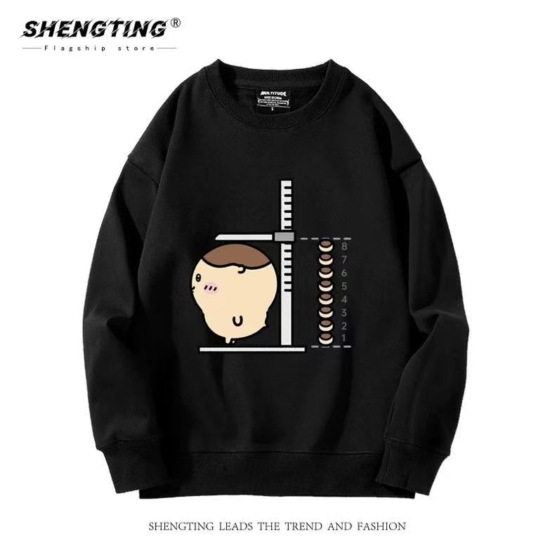 Black Chiikawa Hoodie Height-Measuring Cartoon Print Unisex Sweatshirt - Cute Fall/Winter Hoodie