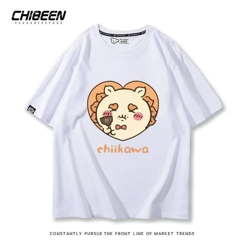 Chiikawa 100% Cotton, white color,Soft on Skin, Japanese Anime Style Short-Sleeve T-Shirt