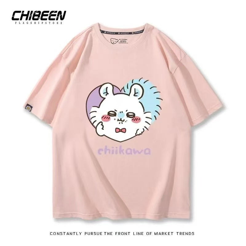 Chiikawa 100% Cotton, pink color,Soft on Skin, Japanese Anime Style Short-Sleeve T-Shirt