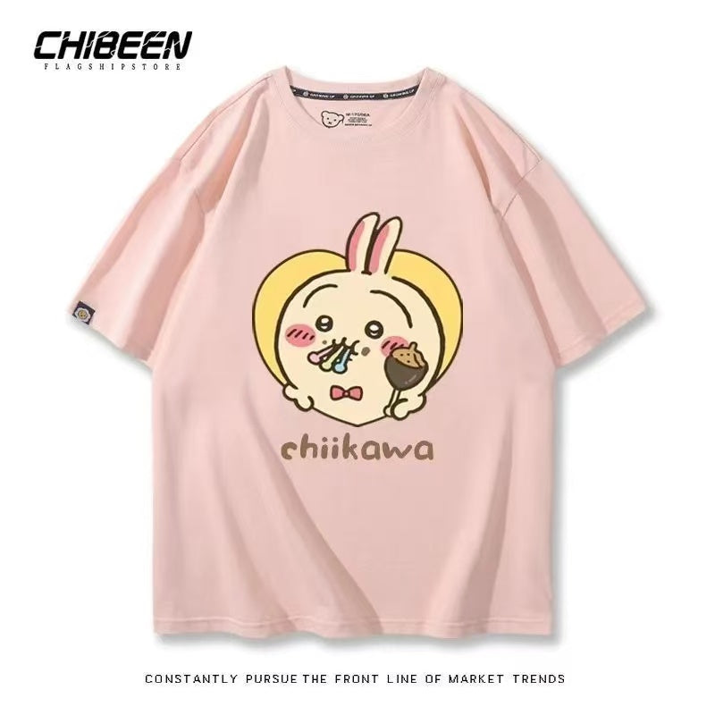 Chiikawa 100% Cotton, pink color,Soft on Skin, Japanese Anime Style Short-Sleeve T-Shirt