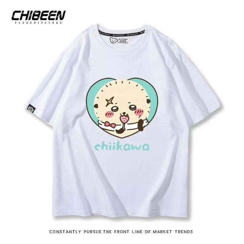 Chiikawa 100% Cotton, white color,Soft on Skin, Japanese Anime Style Short-Sleeve T-Shirt