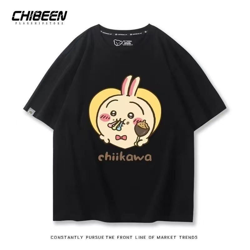Chiikawa 100% Cotton, black color,Soft on Skin, Japanese Anime Style Short-Sleeve T-Shirt