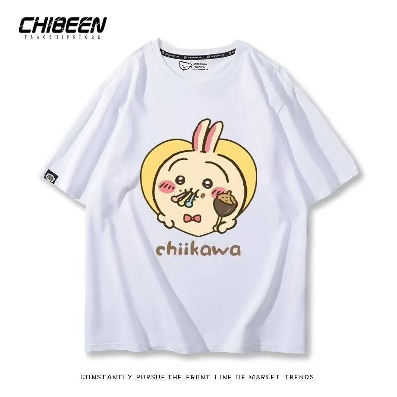 Chiikawa 100% Cotton, white color,Soft on Skin, Japanese Anime Style Short-Sleeve T-Shirt