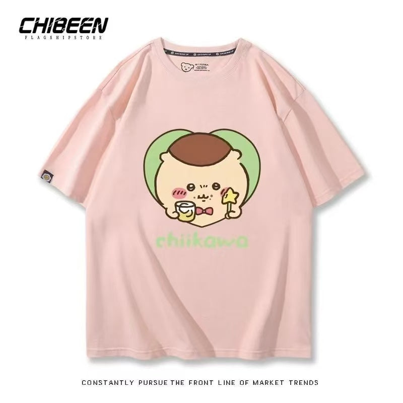 Chiikawa 100% Cotton, pink color,Soft on Skin, Japanese Anime Style Short-Sleeve T-Shirt
