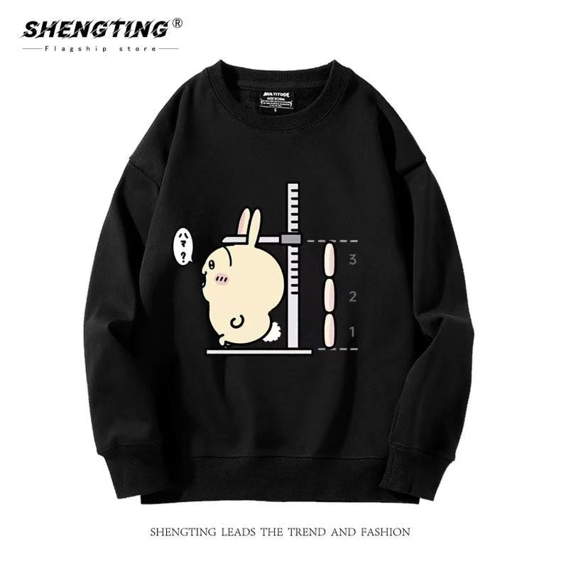 Black Chiikawa Hoodie Height-Measuring Cartoon Print Unisex Sweatshirt - Cute Fall/Winter Hoodie