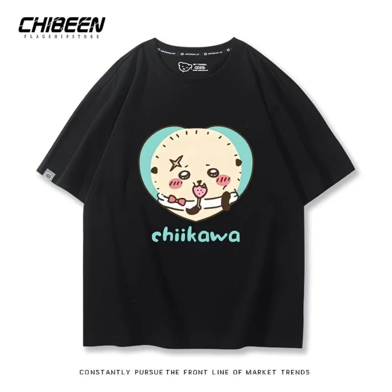 Chiikawa 100% Cotton, black color,Soft on Skin, Japanese Anime Style Short-Sleeve T-Shirt