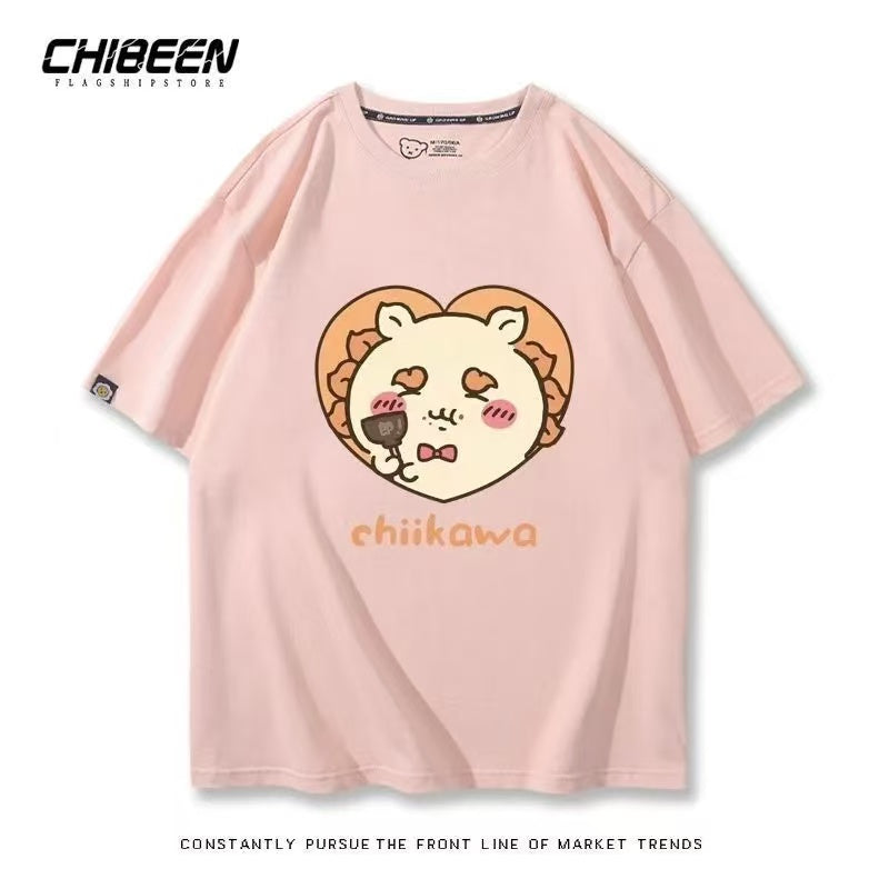 Chiikawa 100% Cotton, pink color,Soft on Skin, Japanese Anime Style Short-Sleeve T-Shirt