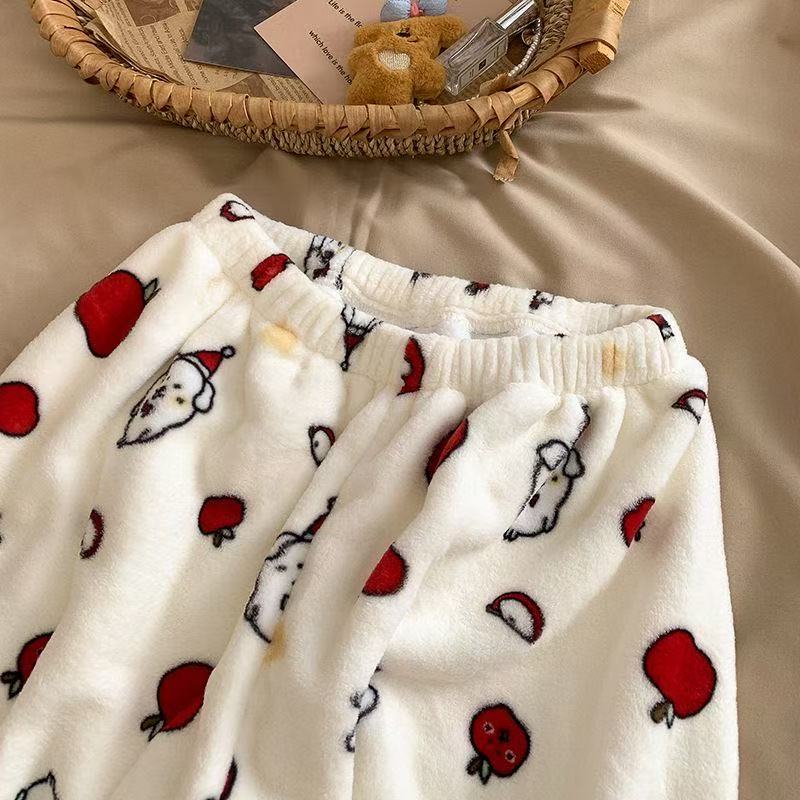 Joke Bear Women's Fluffy Coral Fleece Pajama Set with Peter Pan Collar - Princess Style, Thick & Warm for Autumn/Winter
