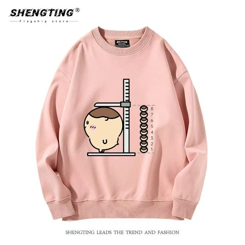 Pink Chiikawa Hoodie Height-Measuring Cartoon Print Unisex Sweatshirt - Cute Fall/Winter Hoodie