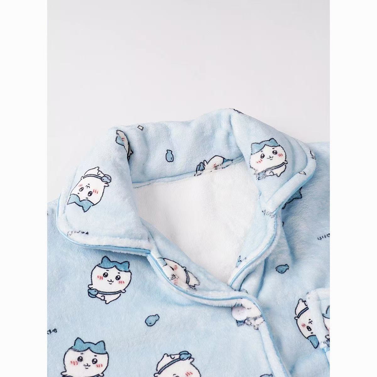 Usagi & Hachiware Winter Coral Fleece Pajama Set - Cute Cartoon Unisex Couple's Homewear, Warm & Cozy